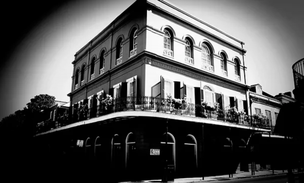 The haunting facade of the LaLaurie Mansion in New Orleans.